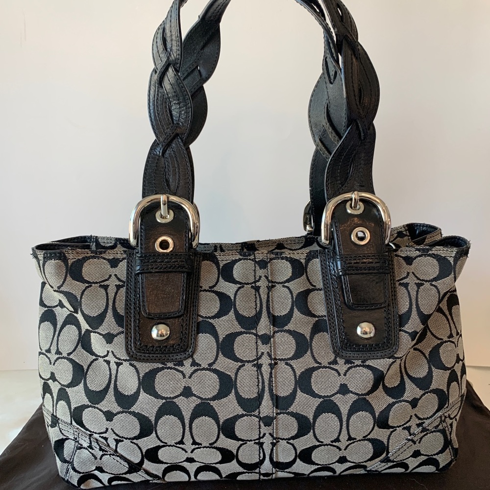 COACH Black Leather Jacquard Satchel